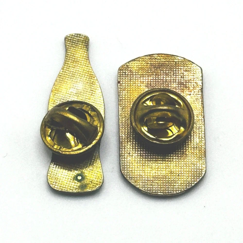 Vintage Coca-Cola Enamel Pin Set Soda Can and Glass‎ Bottle Gold Tone Red Yellow